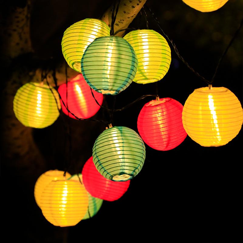 Solar LED Fabric Lantern String Lights - Colorful, Flashing, Starry Sky Decor for Outdoor Courtyard Festivals and Christmas