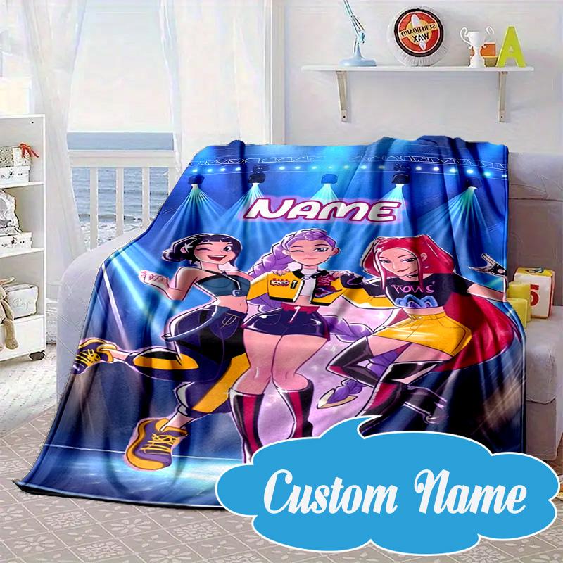 Custom Name KPop Cartoon Blanket bed sofa Blanket Flannel Blanket for Camping, Hiking, Picnic Essentials,gift for Fan family
