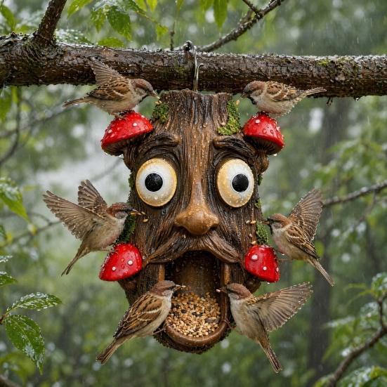 Yousheng Tree Face Bird Feeder, Funny Tree Face Garden Sculpture, Outdoor Decorative Bird Feeder for Trees Fences Posts Walls