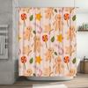 Cozy Christmas Shower Curtain Set Gingerbread Man Candy Land Decorative Bathroom Liner with Hook