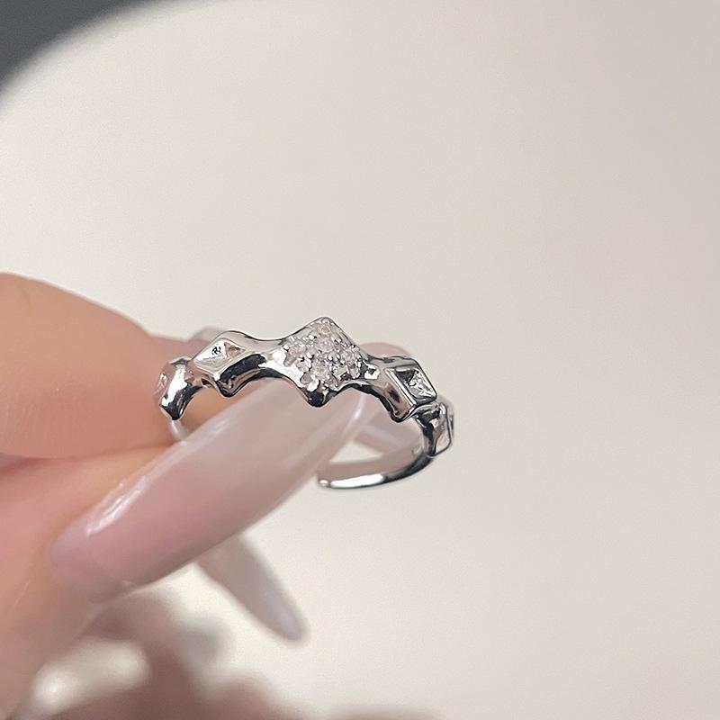 Hexagram Sweet Cool Wind Inlaid Zir*****Pen Ring Plain Ring Design Sense Light Luxury Personalized Ring Niche Jewelry Adjustable opening