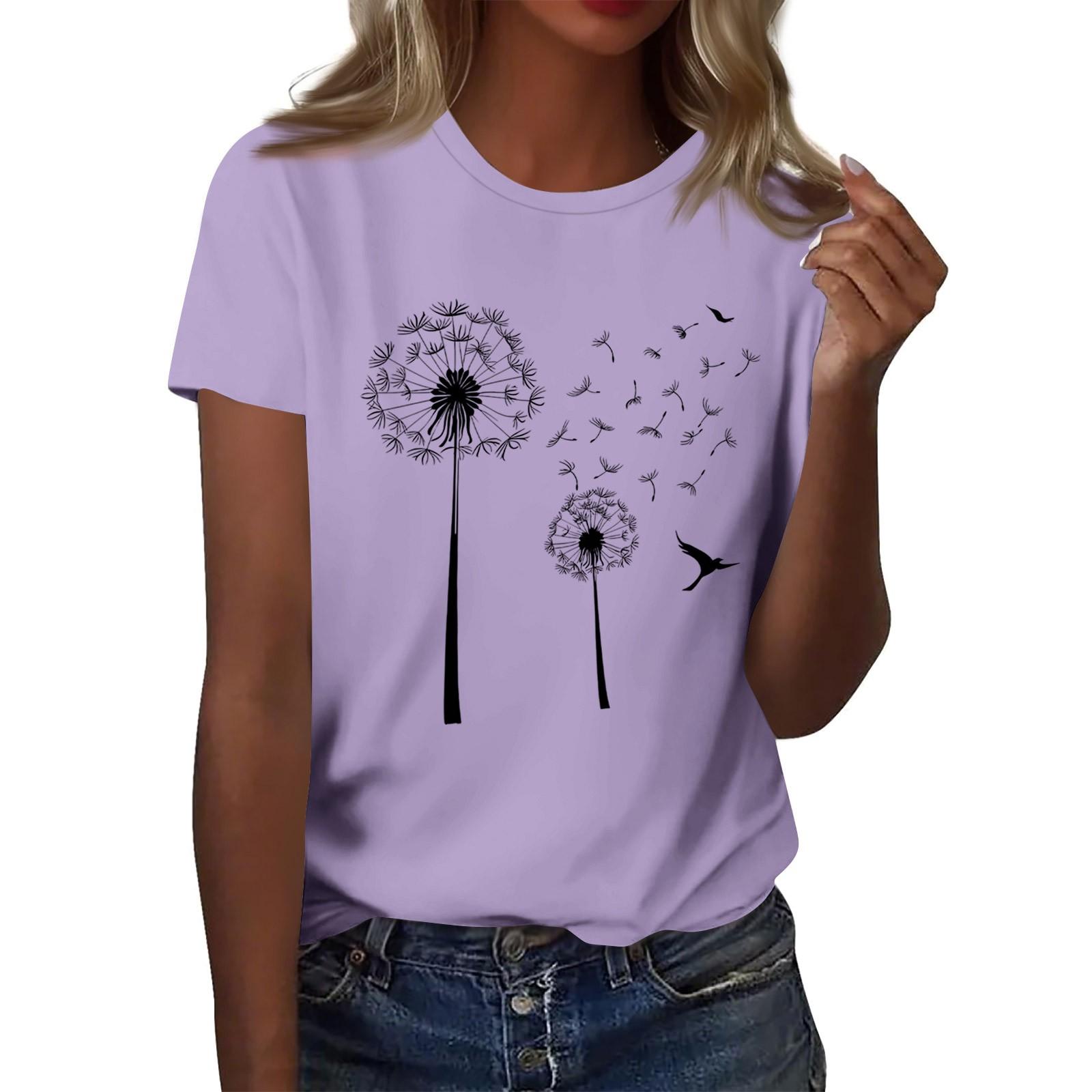 

Жіноча модна повсякденна футболка з принтом і круглим вирізом з короткими рукавами Топ Футболка Топ XXL фіолетовий