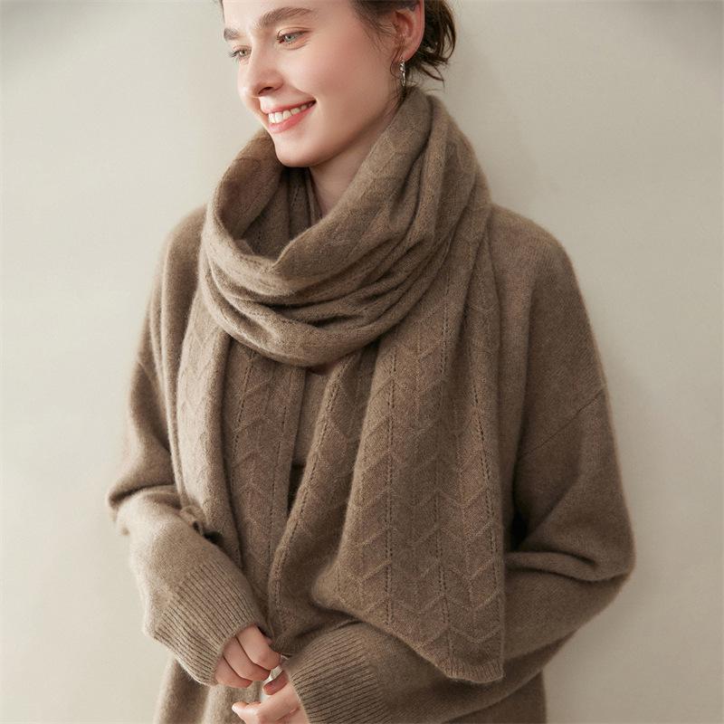 Women's 100% Cashmere Scarf - Casual, Versatile Solid Color Knit for Autumn & Winter