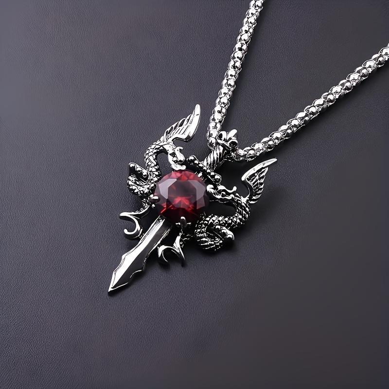 1/2pcs Fashion Gothic Knight Double Dragon Holy Sword Cross Pendant Necklace - Vintage Punk Rock Style-Suitable for Women and Men s Daily Wear-Classic
