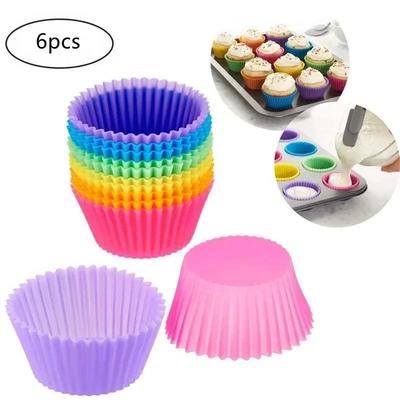 6 PCS/Conjunto Molde de Silicone para Cupcake Assadeira Forro de Cupcake Reutilizável Muffin Assar Antiaderente Formas Acessórios de Cozinha para Assar Aleatório