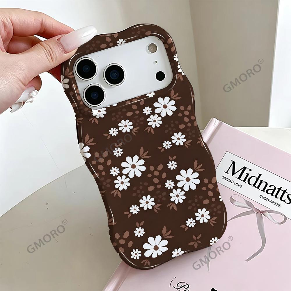 Contrasting Color White Floral Wavy Film Two-in-one High-end Women's Apple 17pm European and American Hot-selling iPhone16