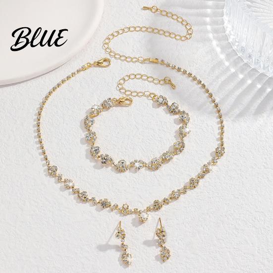 Braut-Halsketten-Ohrring-Set 3 Teile/Set Damenschmuck Strass-Choker