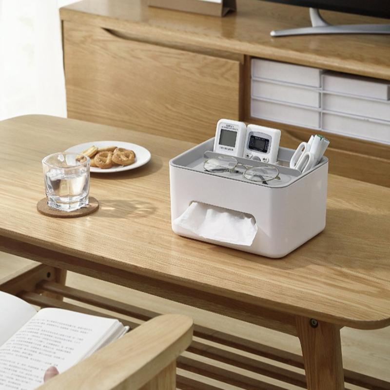 Modern Minimalist Multifunctional Desktop Tissue Box with Top Storage Compartment Home Remote Control Phone Glasses Organizer Household Goods