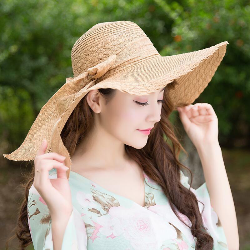 Style Large Brim Beach Hat With Butterfly Accent Sunshade For Ladies