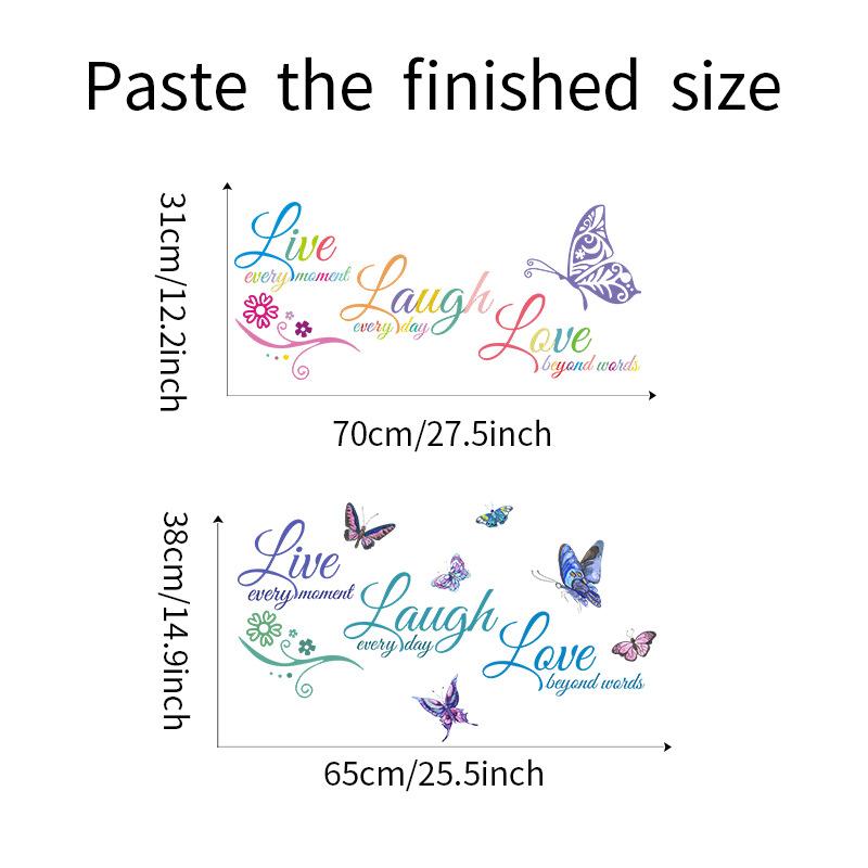 Vibrant Live Laugh Love Quote with Butterflies Wall Sticker for Bedroom Home Decor Removable Self-Adhesive Decal