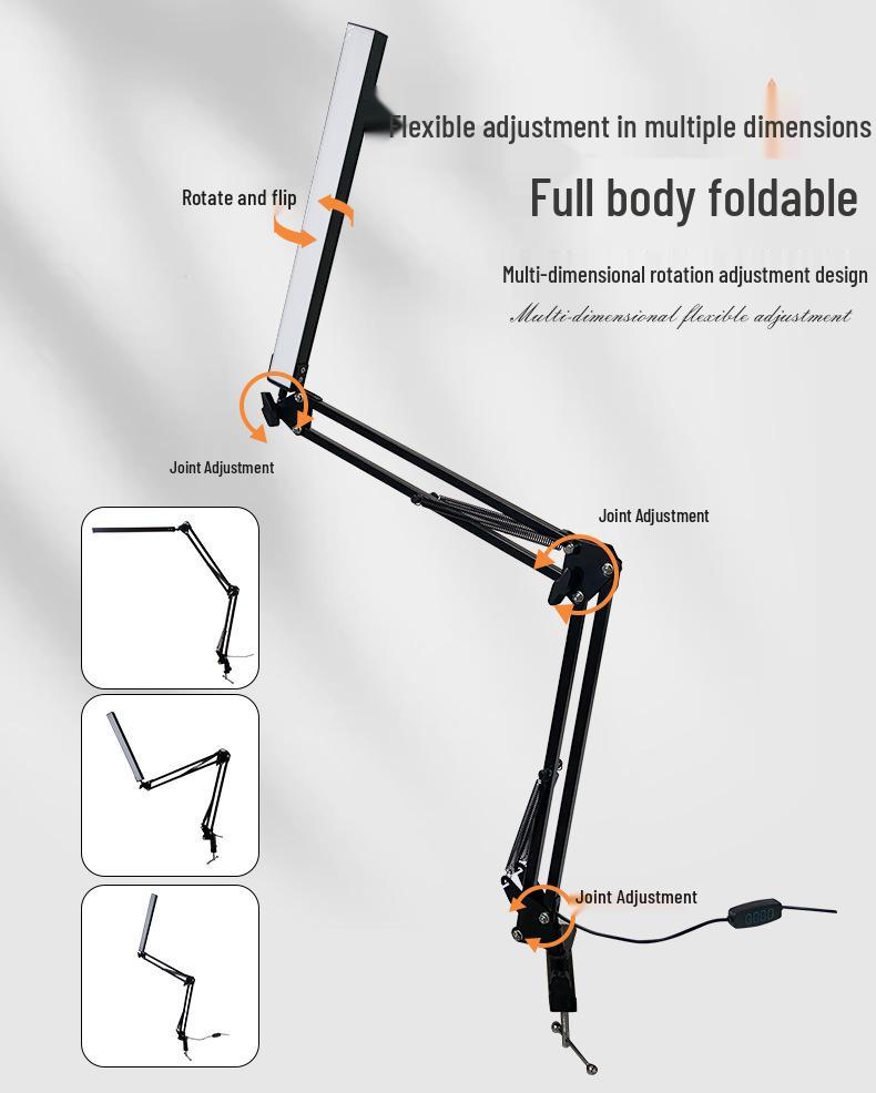 LED Eye-Care Desk Lamp with USB, Student Dormitory Creative Bedside Reading Light, Long Arm Folding Clip Design