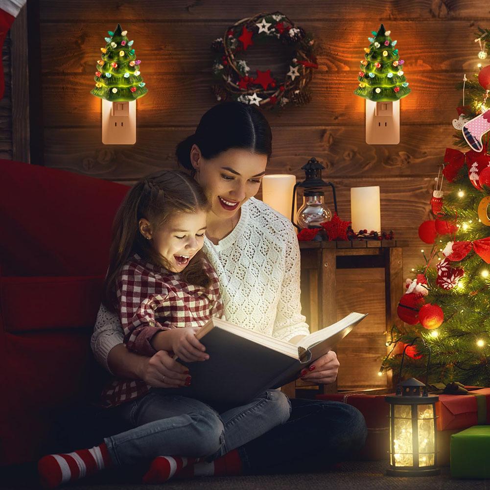 Weihnachtsbaum Nachtlicht zum Einstecken Weihnachtsdekorationsbaum Vintage Weihnachtsnachtlicht für Schlafzimmer Wohnzimmer Feiertagsdeko