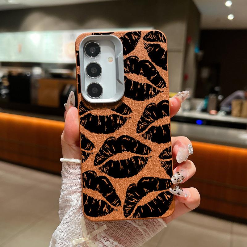 Luxury Black Lips Print Slim Soft Case For Samsung S24 FE S23 Ultra S22 A55 A16 A54 A15 A35 A34 Lens Protection Shockproof Matte TPU Phone Cover