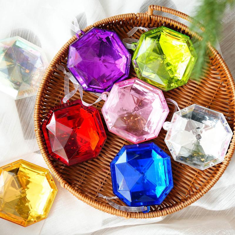 Plastic Christmas Tree Hanging Ornaments With Glitter Gem Accents In Square And Round Shapes For Festive Seasonal Decoration Use