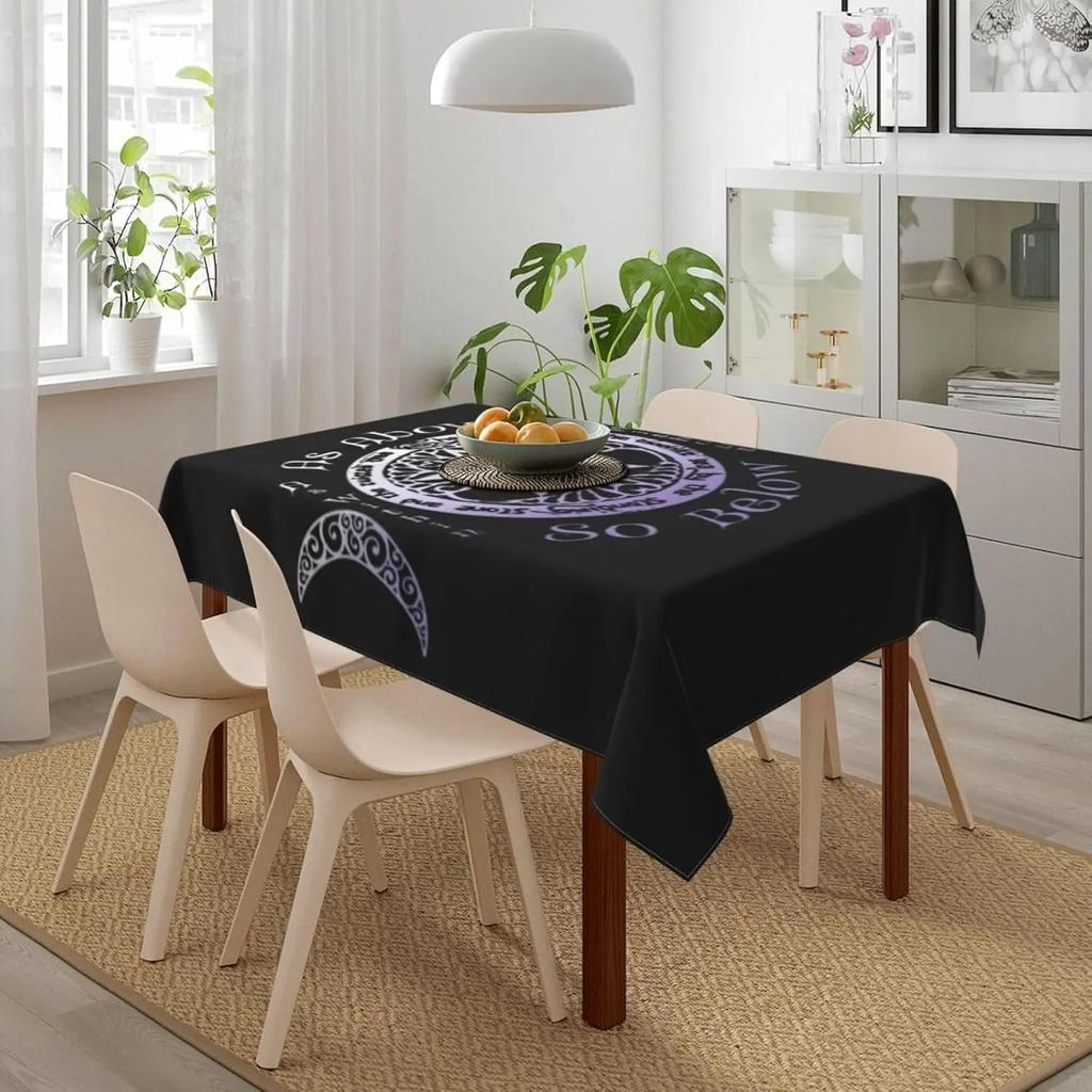 Wiccan Pagan Witch Moon Pentagram Rectangle Tablecloth Holiday Party Decor Washable Black Geometric Table Cloths for Table Decor