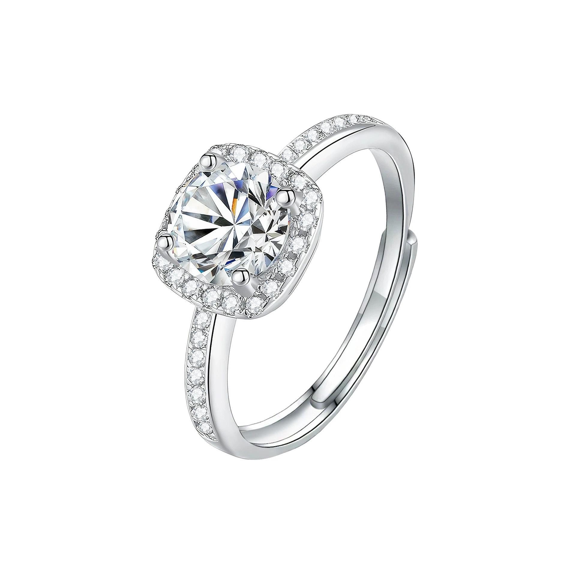 

6.5mm Cushion Halo Adjustable Open Band Moissanite Engagement Ring S925 Sterling Silver For Women 6.5mm белый