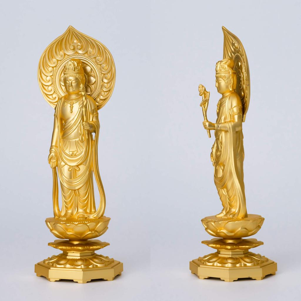 Buddhist statue of Shokannon 15cm Makita Rinzai Takaoka bronzeware Bodhisattva, (gold plated/24k gold), sculptor Shuun, model "Tendai, Shingon,