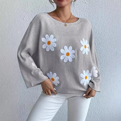 Women's Autumn/winter Round Neck Embroidered Loose Line Shoulder Pullover Sweater