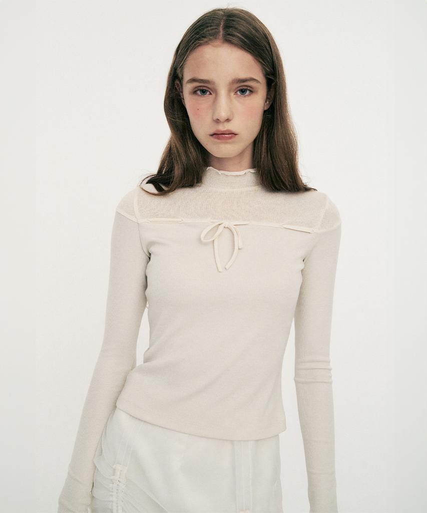 Limekeu Half-Neck Knit Top Ivory