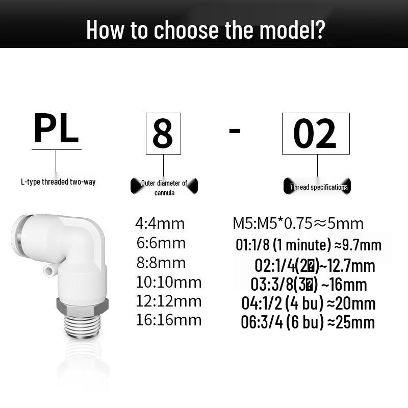 PL-L Threaded Two-Way Pneumatic Air Hose Connector CN plug (adapter included)