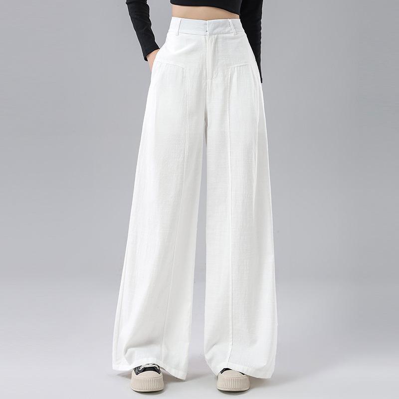 2026 Spring High-Quality Cotton Linen Wide-Leg Pants - Plus Size, High Waist, Versatile, Casual, and Floor-Length for Women