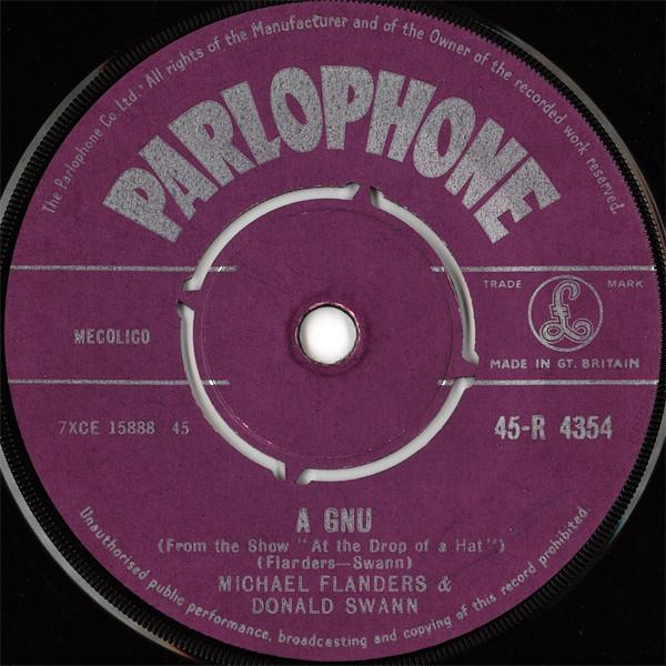 

7-дюймовая пластинка FLANDERS SWANN A Gnu 45R4354 Parlophone 1957 UK Поп Б/у