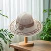 (One Size, White) Women Summer Knit Sun Hat Breathable Crochet Flower Wide Brim Sun Protection Fisherman Cap