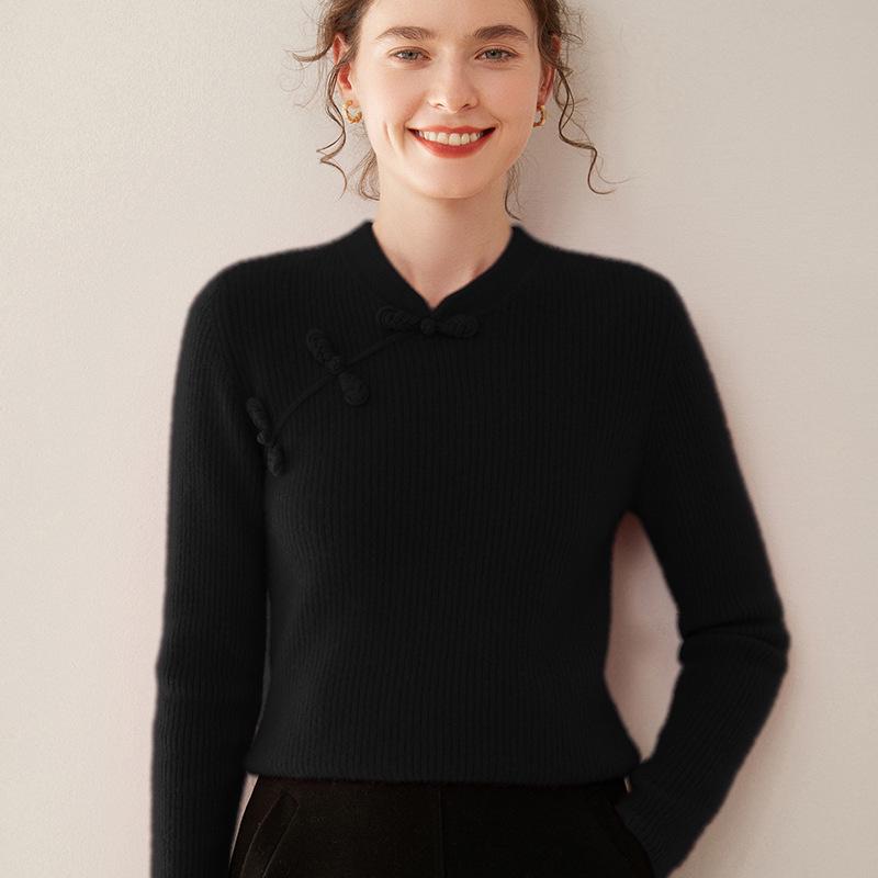 Cashmere Women's Frog Button Sweater - Autumn/Winter Chinese Style Retro Slimming Knitwear