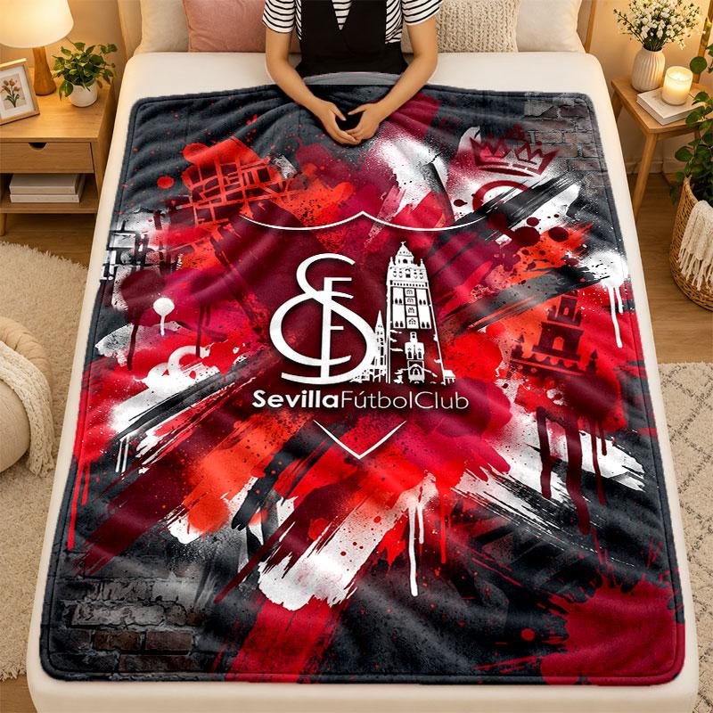Flannel BlanketSevilla FC Warm Soft Throw Blanket for Indoor Sofa Bed Living Room Use