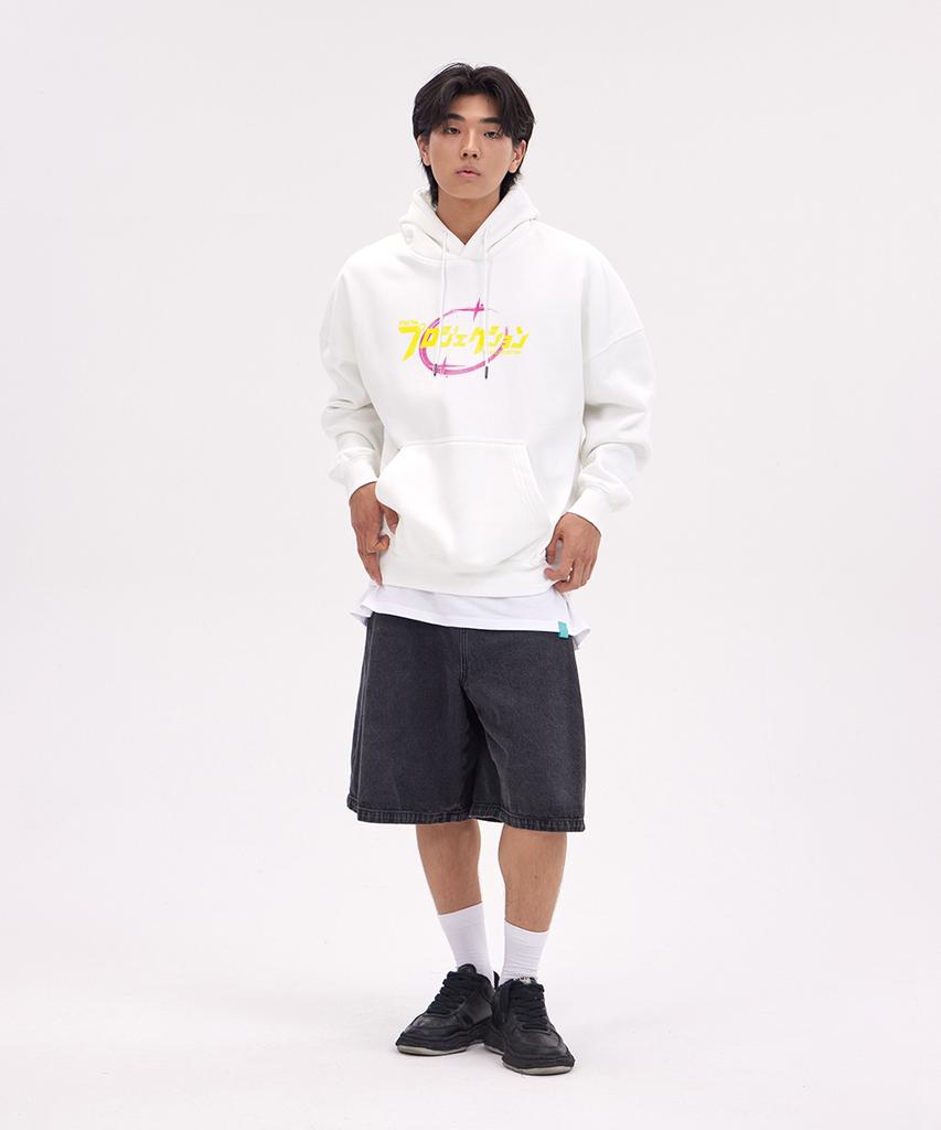 Cyber Overfit Wide Shoulder HoodieWhite