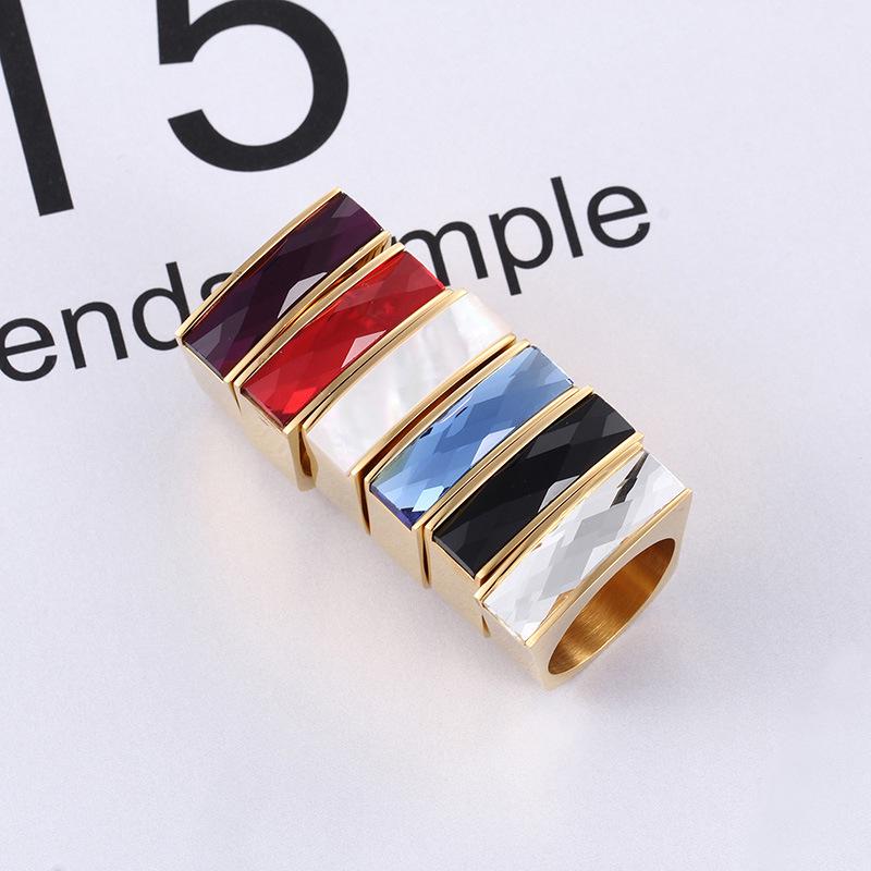 European-American Minimalist Gold Stainless Steel Multicolor Gemstone Ring for Women