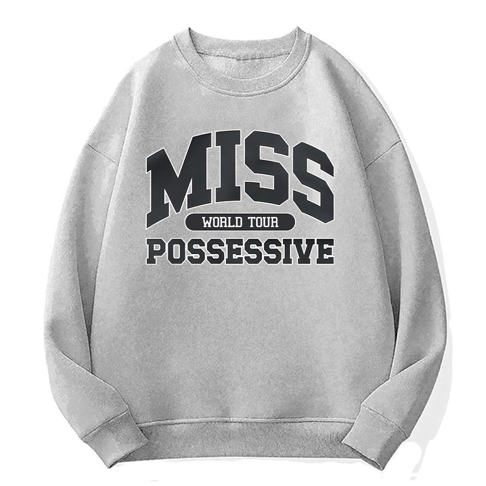 

Свитшот с круглым вырезом Miss Possessive Tate McRae Свободная спортивная одежда Унисекс Флис Длинный рукав Одежда Мужская Женская Мода Уличная одежда M серый