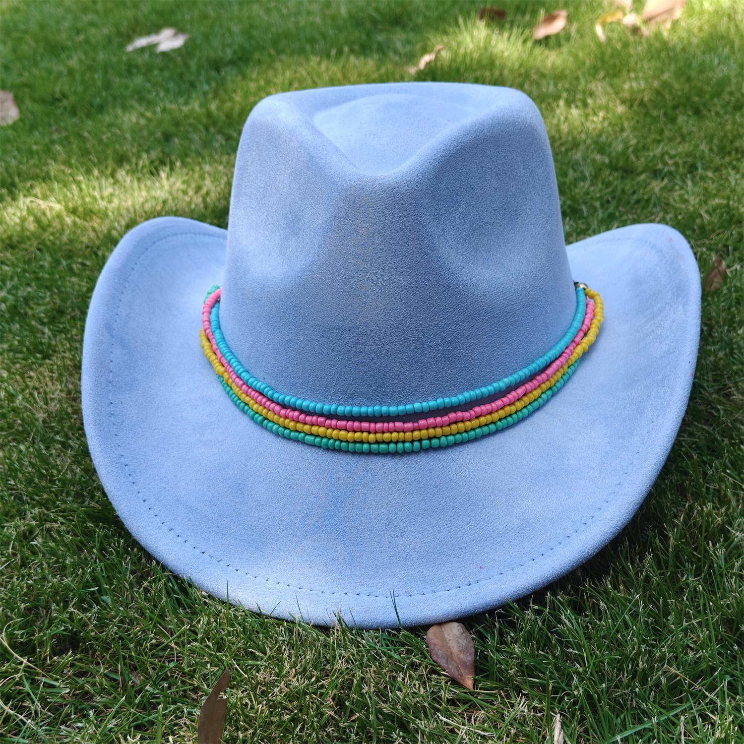 

Colorful Beaded Suede Cowboy Hat Fedora Hat for Women and Men Church Jazz Hat Fashionable Travel Party Hat Wholesale 56-58cm