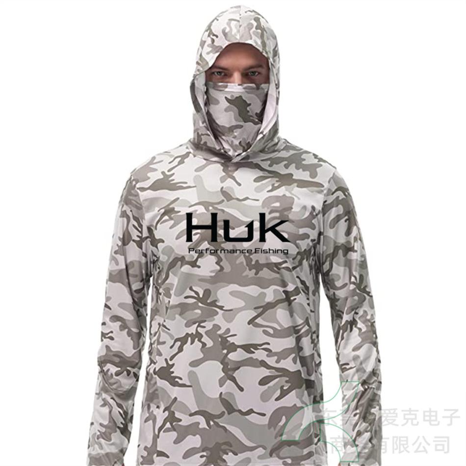 HUK fishing suit men's hoodie summer sun protection long sleeve fishing top with mask outdoor sports fishing shirt