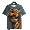 3D Tiger Print Kids Short Sleeve T Shirt Round Neck Loose Style Outdoor Activity Summer Daily Apparel