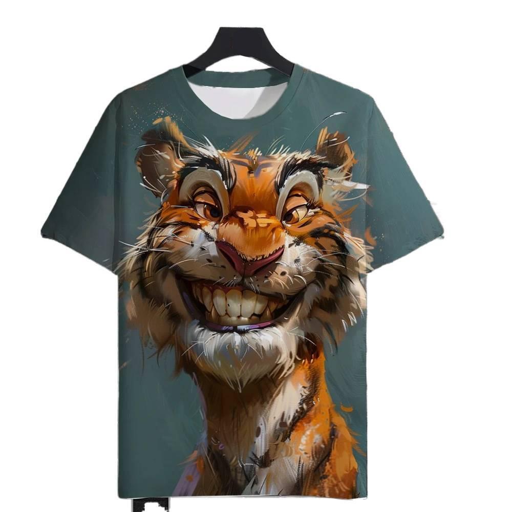 3D Tiger Print Kids Short Sleeve T Shirt Round Neck Loose Style Outdoor Activity Summer Daily Apparel