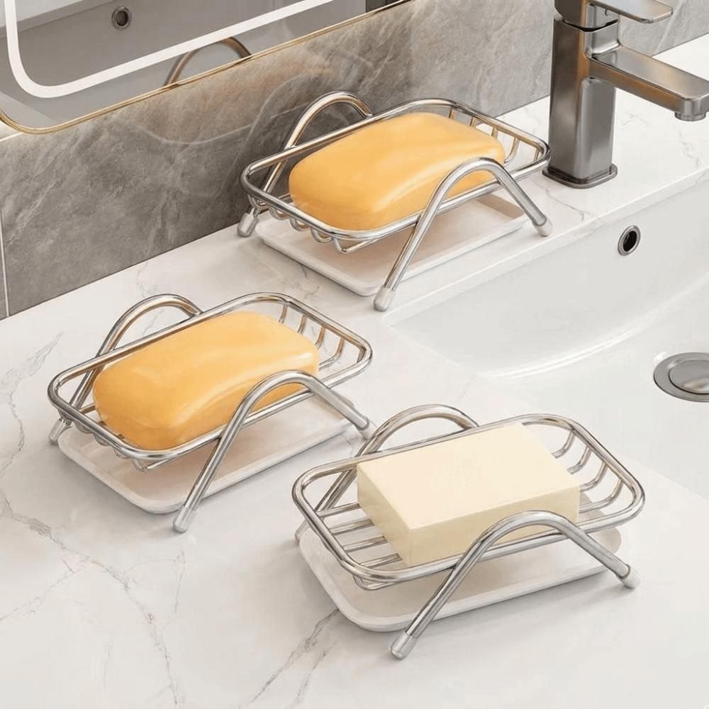 2PCS Space Saving Self Draining Soap Dish Non-Slip Soap Storage Rack  Kitchen