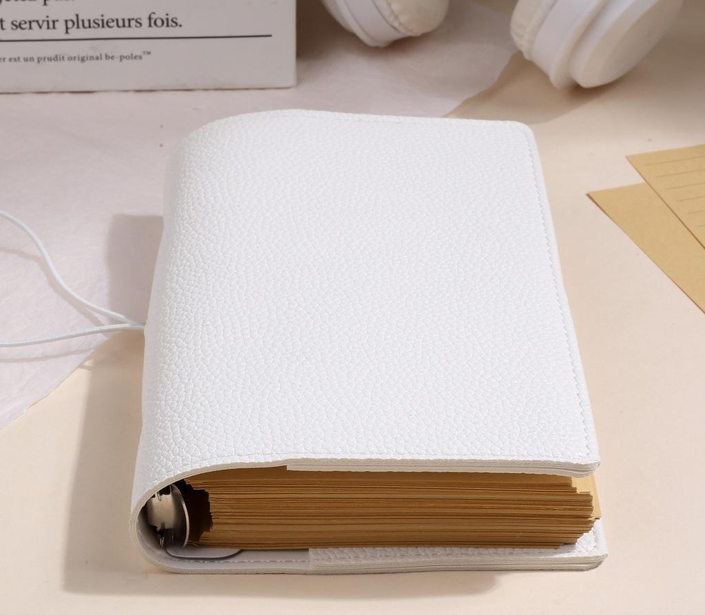 A6 Soft Pu Binder PU Clip-on Notebook Leather Loose Leaf Notebook Cover with Craft Line Notebooks Journal Stationery