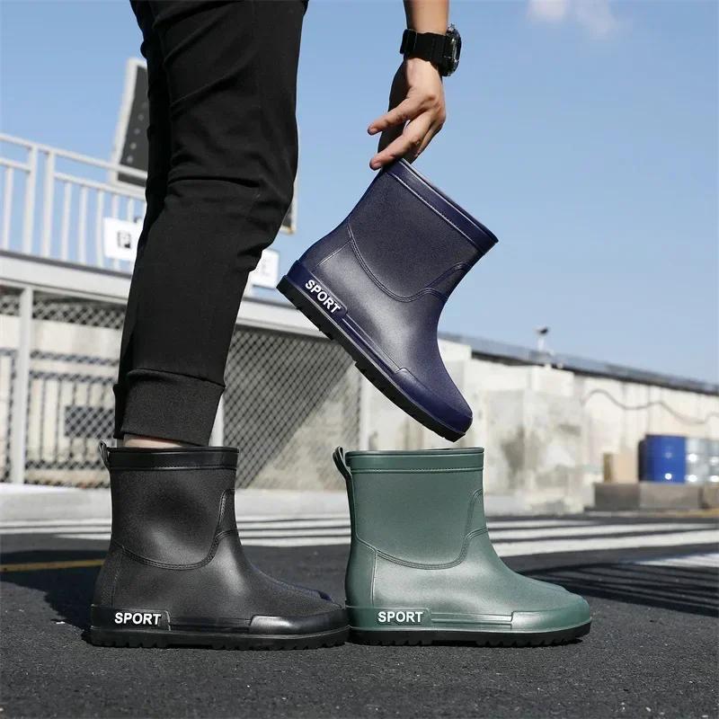 Fashion Men Rain Shoes, Waterproof and Non Slip, Outdoor Fishing, Kitchen Work Rubber Shoes, Wear-resistant Water Shoes Sneaker