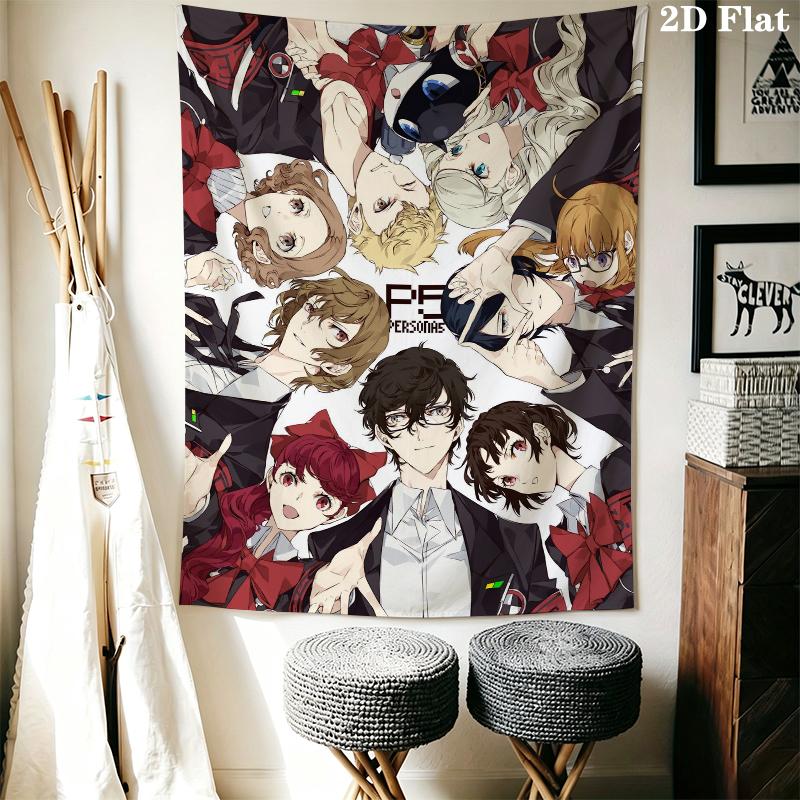 Persona Wall Tapestry Aesthetic Wall Hanging Printed Fabric Blanket Decorative Tapestries for Bedroom Living Room Home Decor