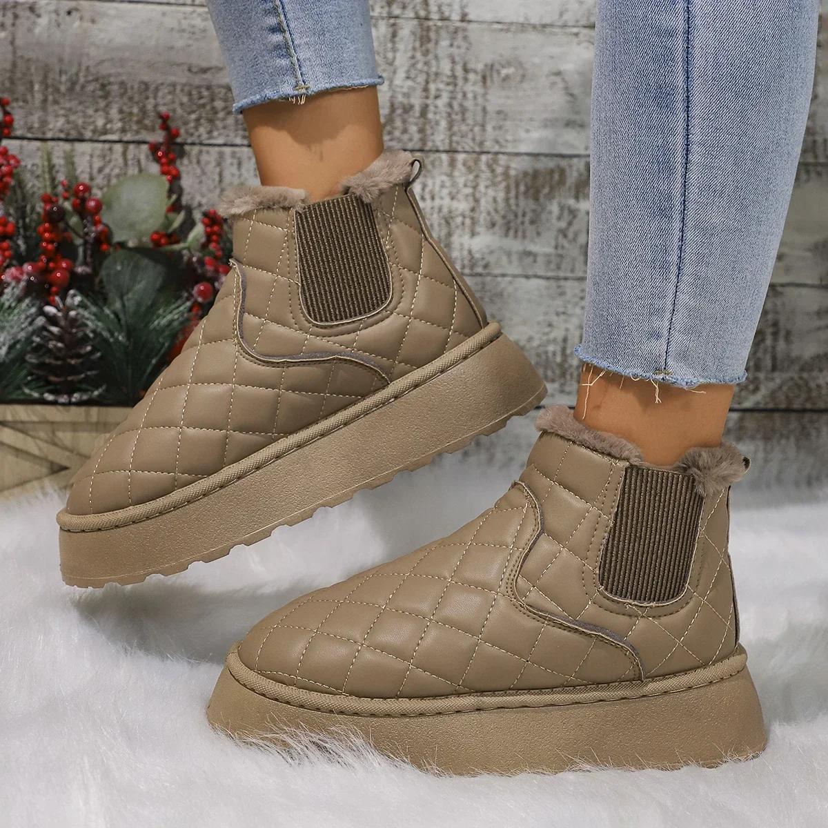 

Плюшевые женские зимние сапоги, зимние сапоги на платформе, теплые ботильоны, высокие повседневные хлопковые туфли, женская обувь из черной искусственной кожи для активного отдыха 43 хаки