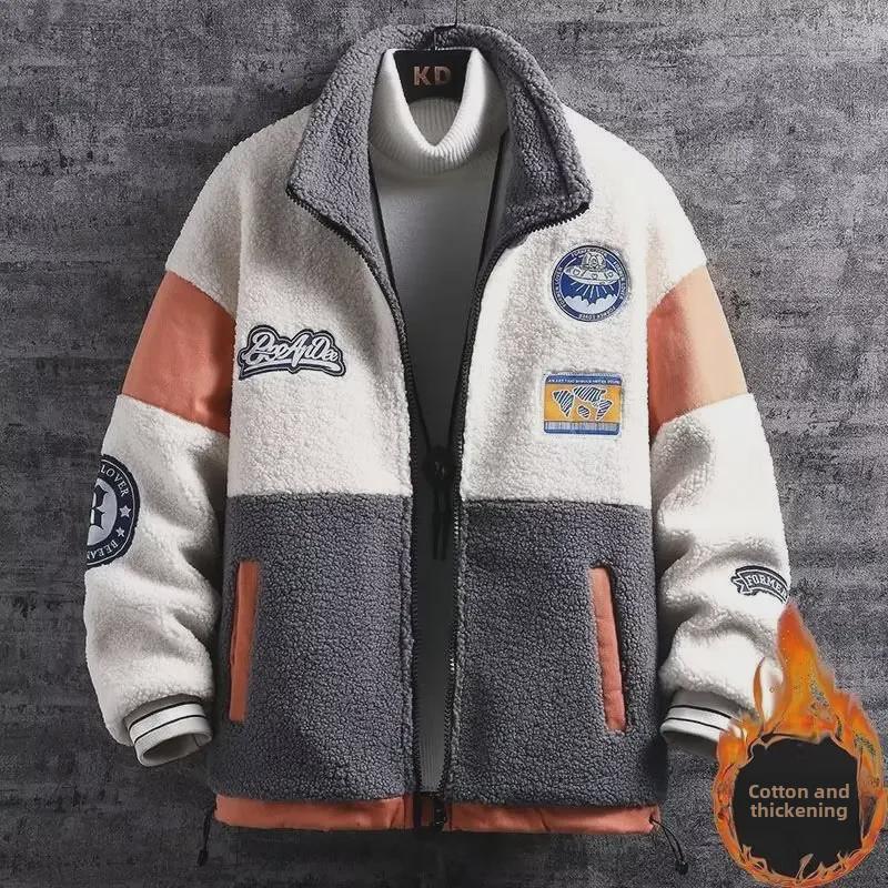 

Чоловіча куртка з овчини осінь/зима 2022 - Новий стиль, на плюшевій підкладці, тепла, модна верхній одяг у стилі колор-блок. 3XL