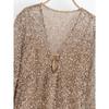 LYRIA Sexy Sequined Long Pleated Dress Women Deep V-neck Full Sleeve See Through Dresses Summer Lady Party Evening Dresses