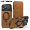 KEYSION Leather Flip Wallet Case for iPhone 15 16 17 Pro Max Air 16Plus 16e Cards Slots Magnetic 360 Ring Stand Phone Back Cover