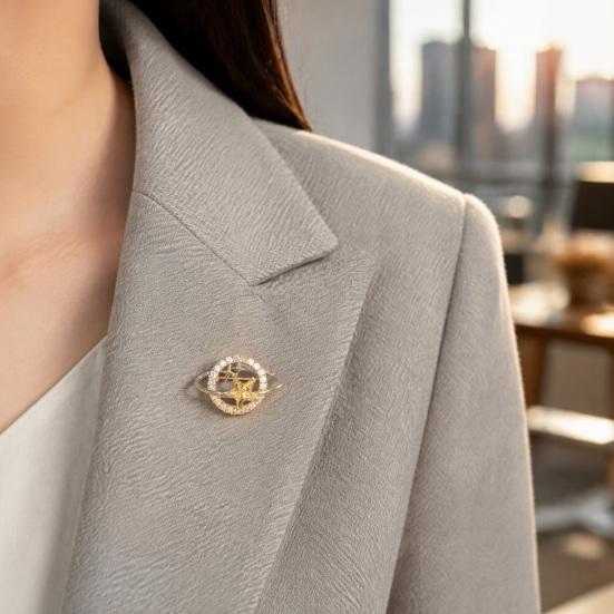 Clothing Decorative Pin Rhinestone Planet Star Brooch Pin, Hollow Badge Women Jewelry, Accessory for Suits Coats Scarves Shawls Bags Cardigans Jewelry
