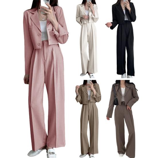 Business Casual Outfits für Damen Cropped Blazer Jacken Weitbeinige Hosen Anzug Set Herbst 2-teiliges Arbeitsbüro-Set