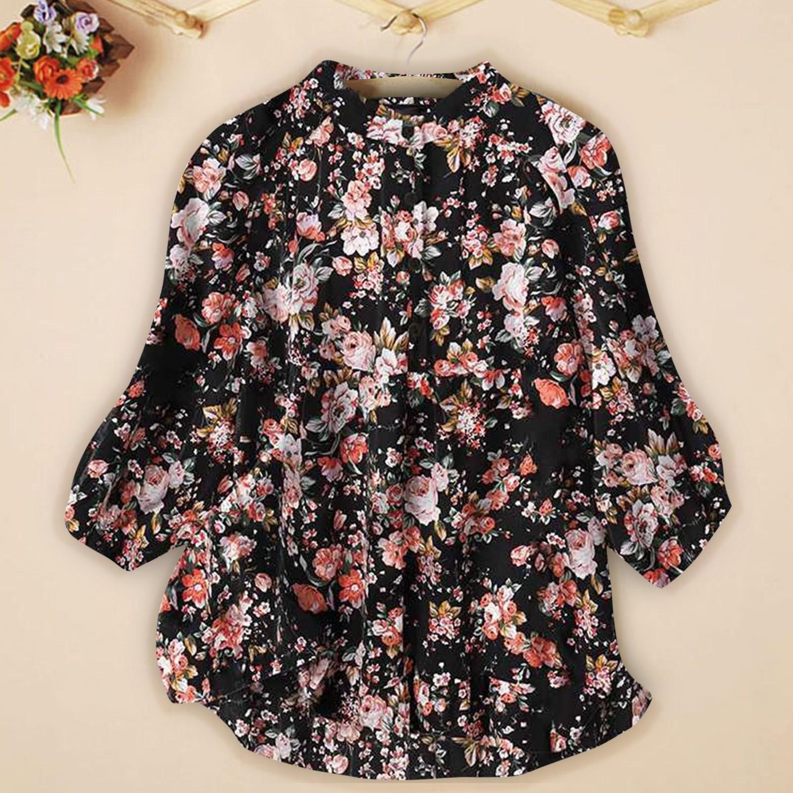 

Женские повседневные свободные рубашки с V-образным вырезом и рукавами 3/4 с принтом на пуговицах, льняные топы, футболки XL чёрный