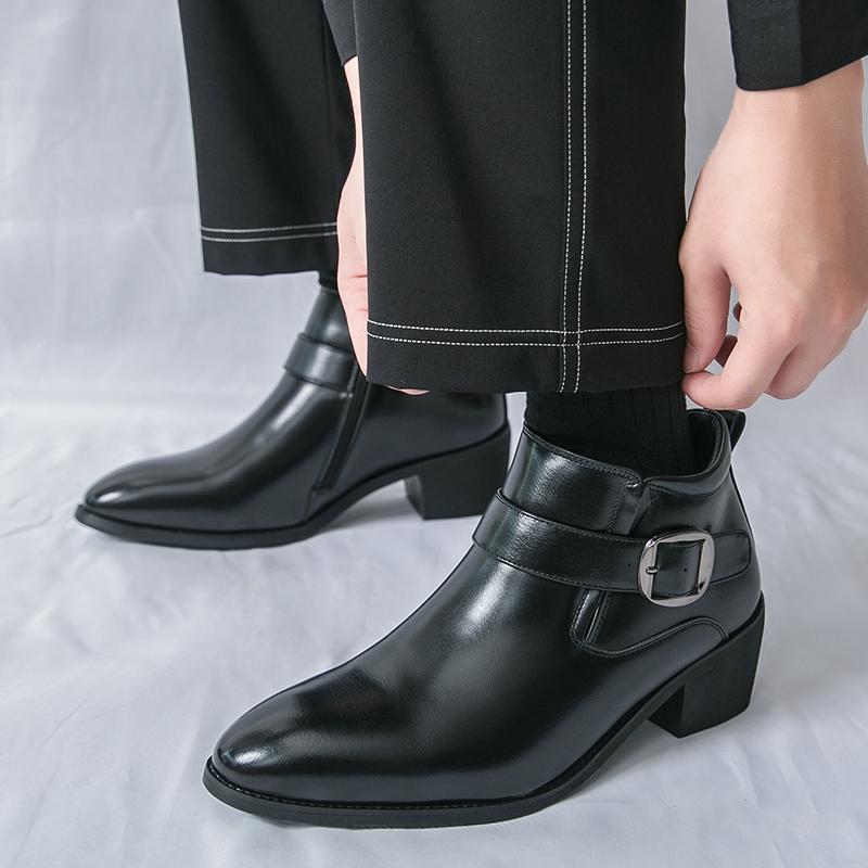 

New Designer Winter Pointed Toe Black Brown Chelsea Ankle Boots For Men s Fashion All Match Monk Strap Shoes Zapatos Hombre 38