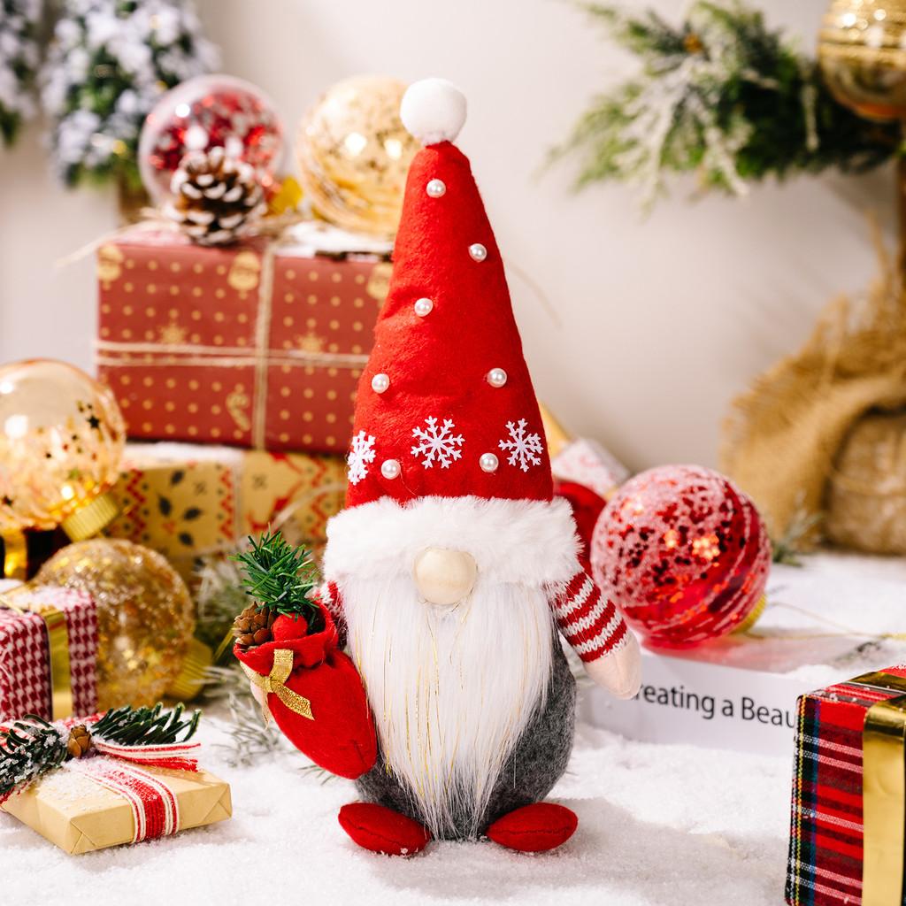 Cute Green Red Christmas Hat Gnome Doll With Snowflake Design For Cheer Seasonal