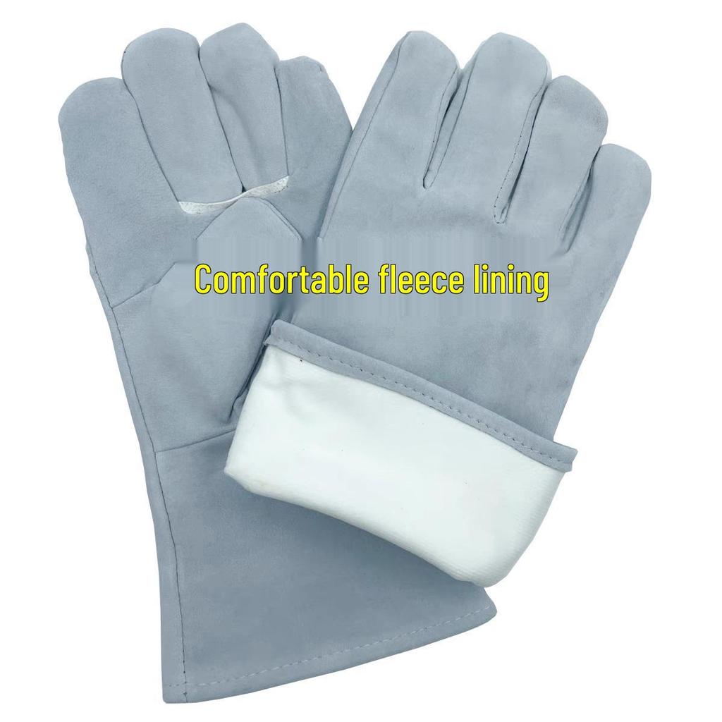 Extended Length Double-Layer Cowhide Welding Gloves: Heat-Resistant, Non-Stitch, Wear-Proof, Anti-Scald Protection